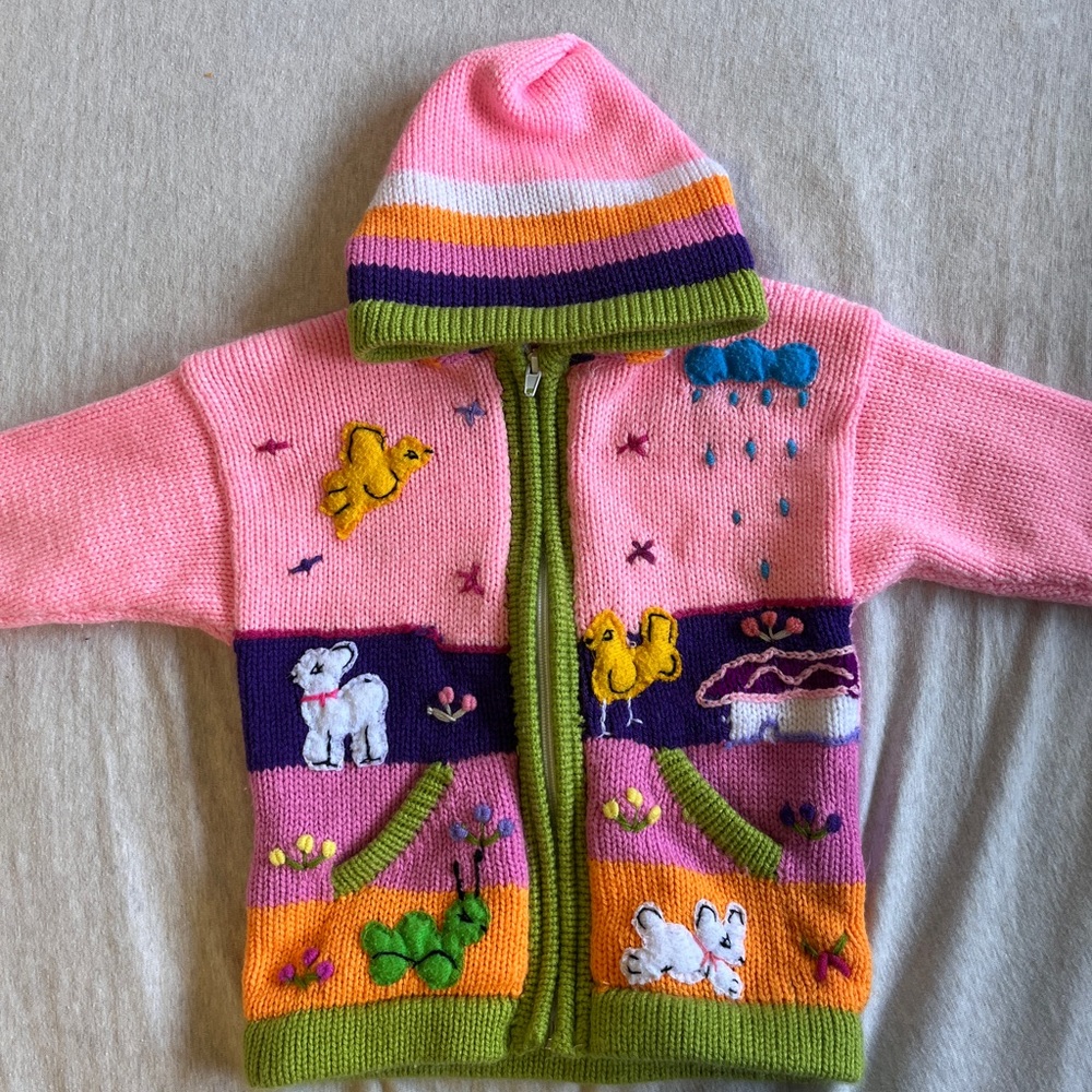 Hand-Knit Pink Kids Sweater